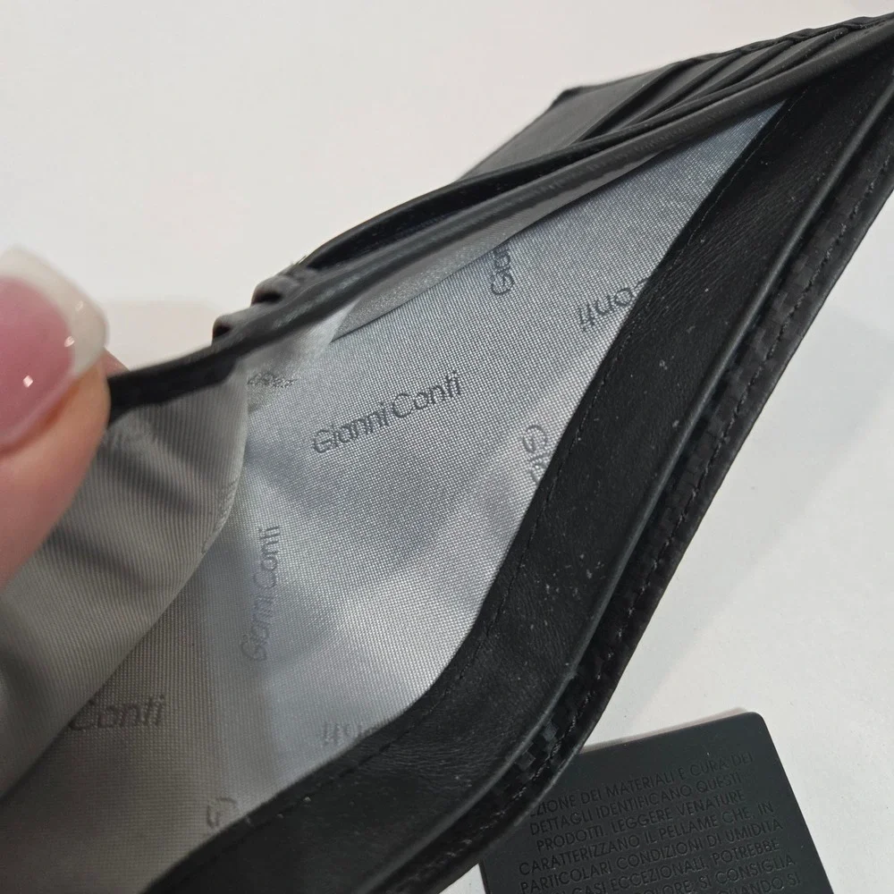 NWT Gianni Conti Bifold Wallet Black Italian Leather Monogrammed #1422